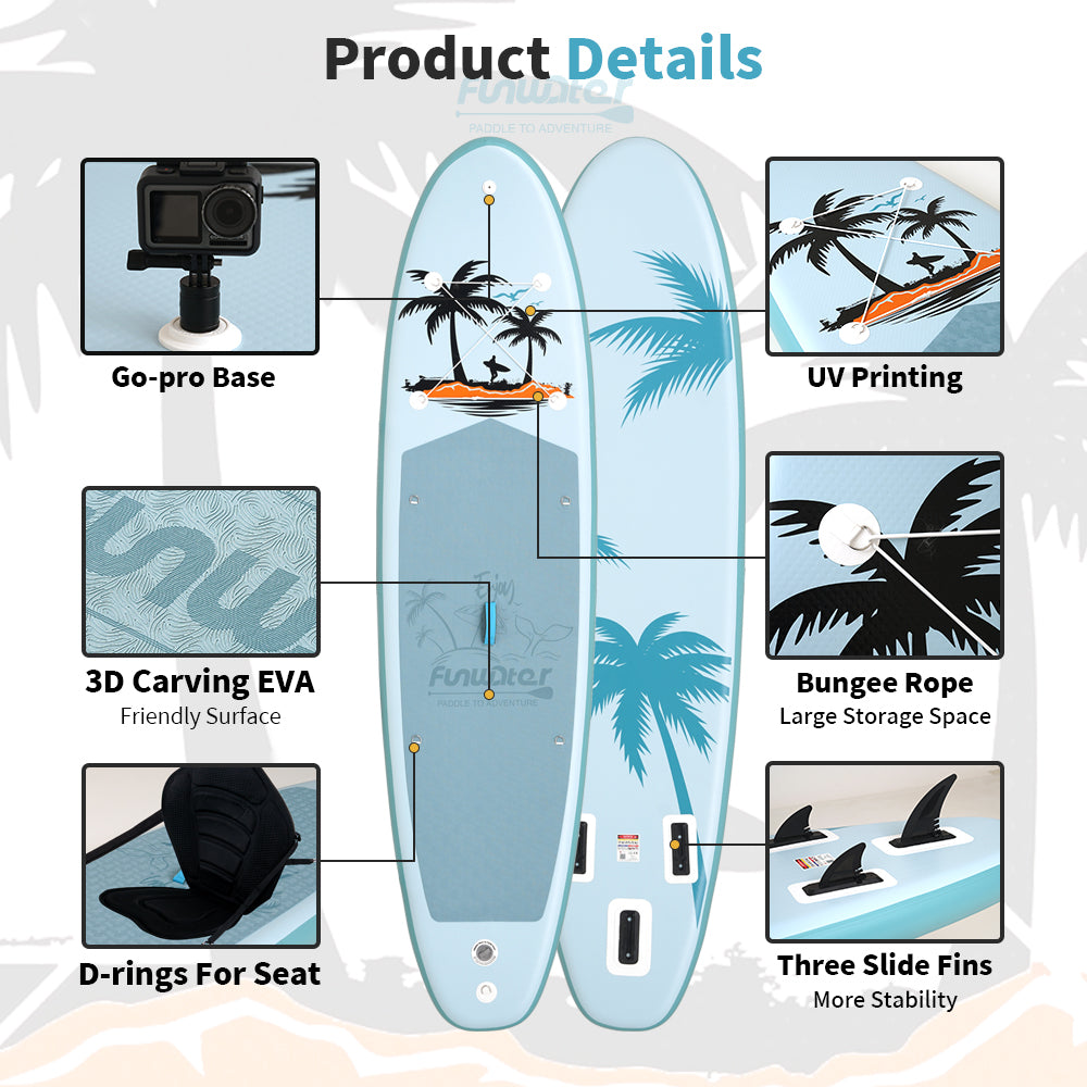 Надуваем падълборд FunWater Palm Drift Caribbean каяк и седалка Paddle Board SUP