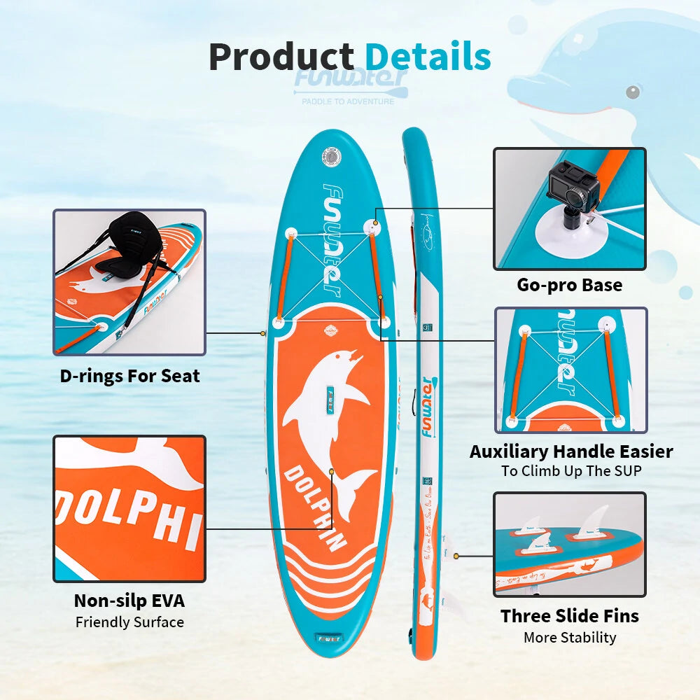 Надуваем падълборд FunWater Dolphin каяк и седалка 320cm Paddle Board SUP