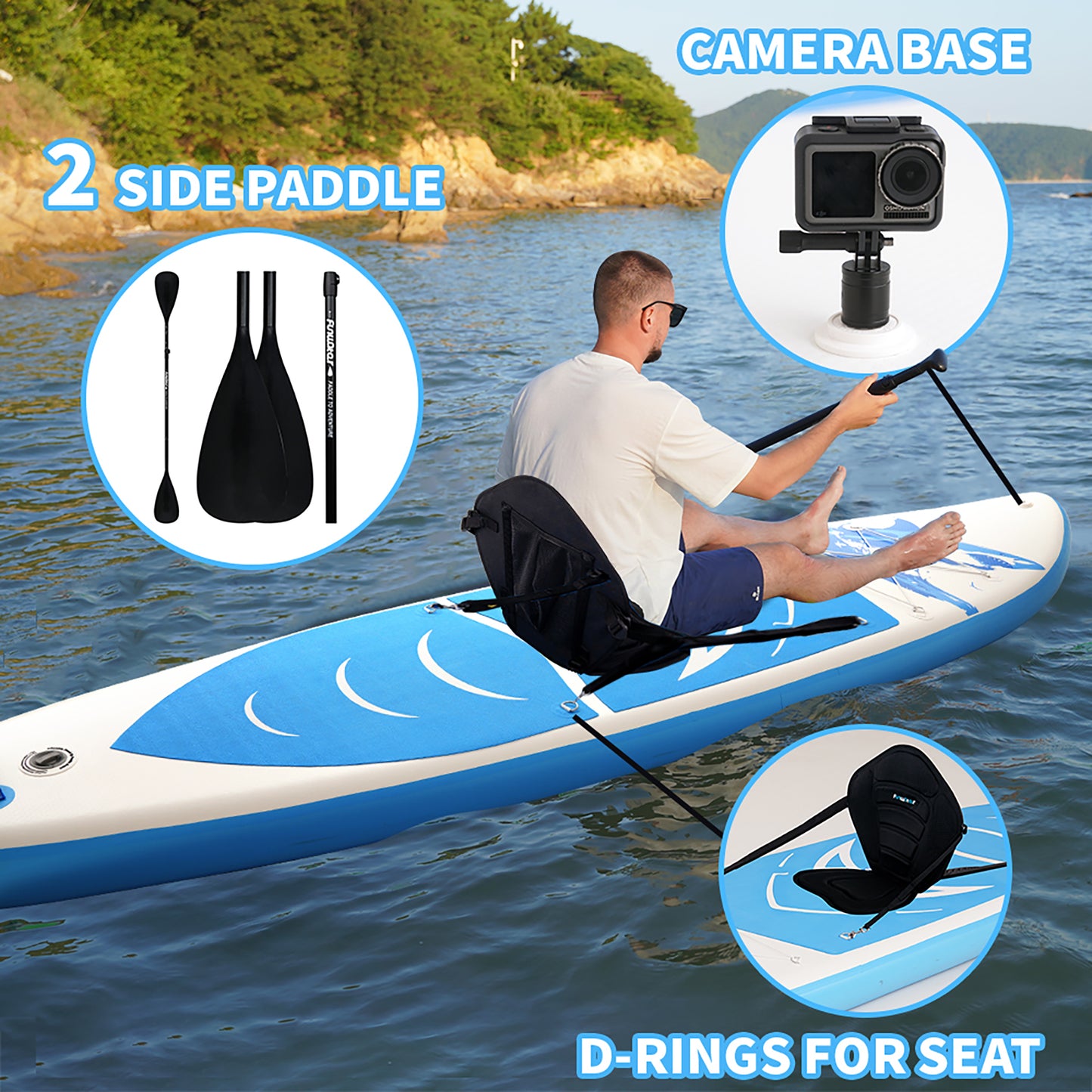 Надуваем падълборд FunWater SHARK 350см – с каяк седалка