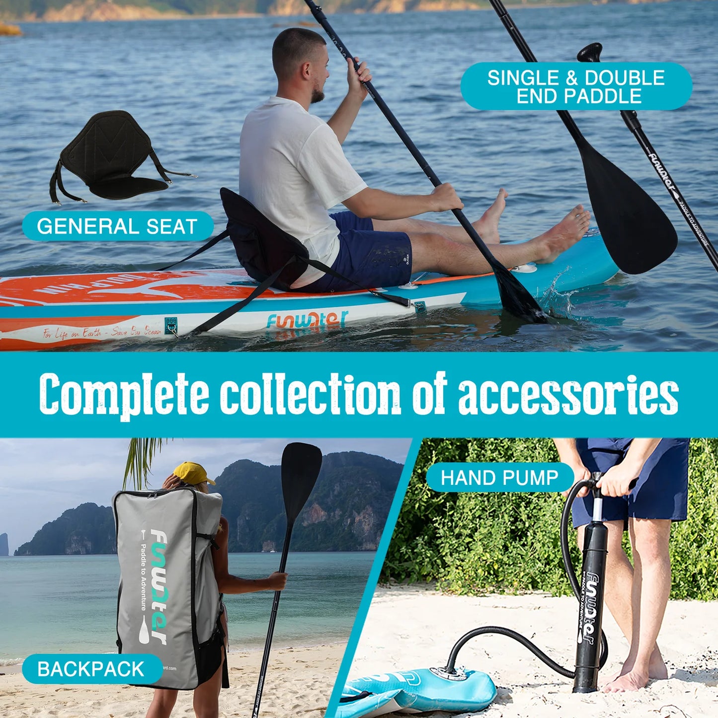 Надуваем падълборд FunWater Dolphin каяк и седалка 320cm Paddle Board SUP