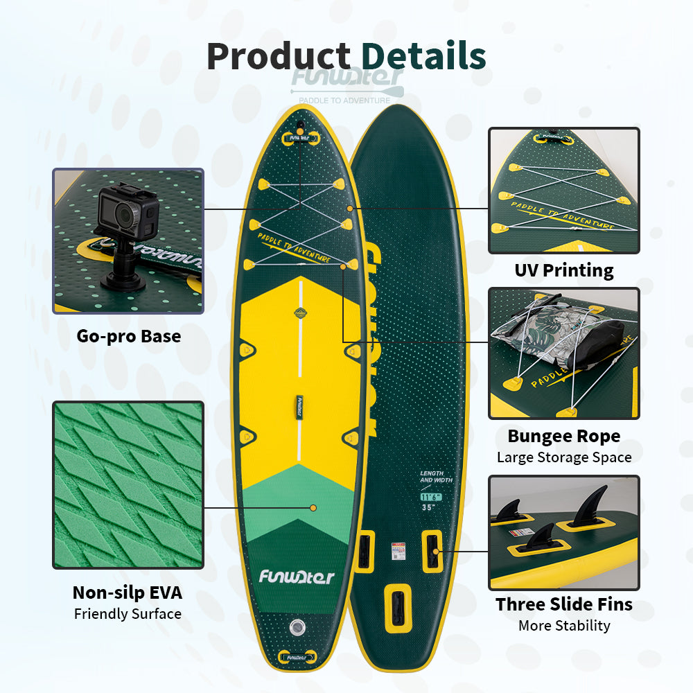 Надуваем падълборд FunWater Adventure Pro Green каяк и седалка 350cm Paddle Board SUP 11'6''
