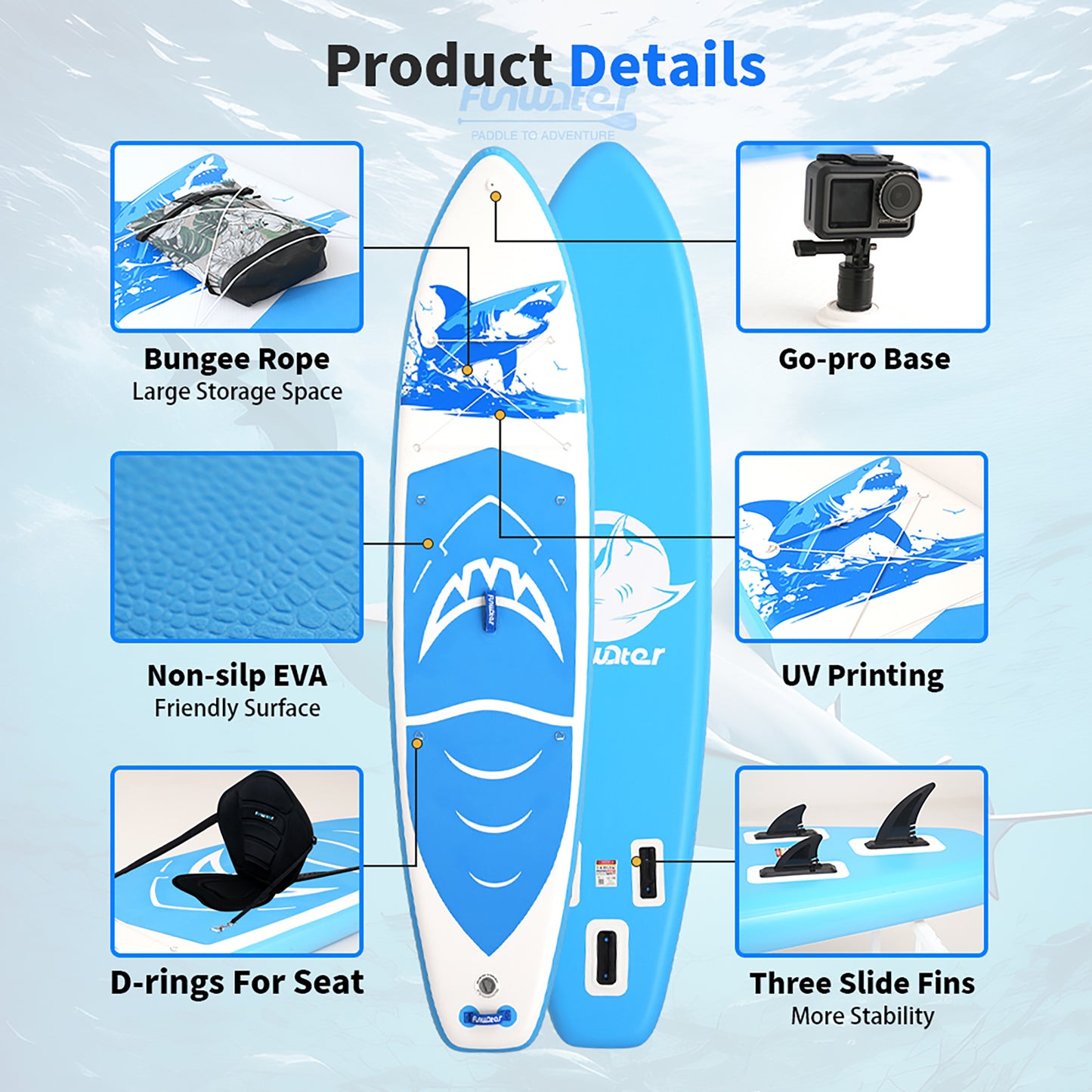 Надуваем падълборд FunWater SHARK 350см – с каяк седалка