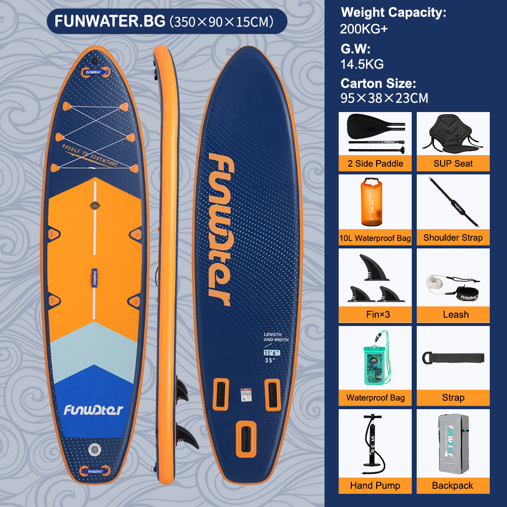 Надуваем падълборд FunWater Adventure Pro каяк и седалка 350cm Paddle Board SUP 11'6''