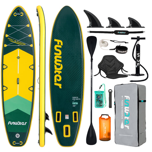 Надуваем падълборд FunWater Adventure Pro Green каяк и седалка 350cm Paddle Board SUP 11'6''