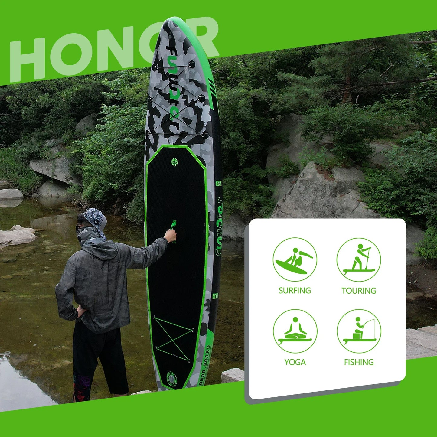 Надуваем падълборд FunWater Honor каяк и седалка Paddle Board SUP
